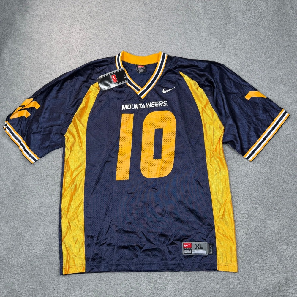 Vintage Nike West Virginia Mountaineers Football Jersey 10 Navy Blue Mens XL WVU